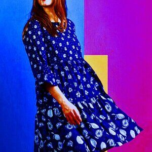 NEW Gudrun Sjoden Fruits Dress XL Organic BLUE ON blue Cotton NEW w/Tags